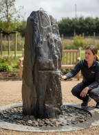 Premium 900mm Chunky Drilled Slate Monolith for Garden and Outdoor Spaces with Grey and Gold Hues