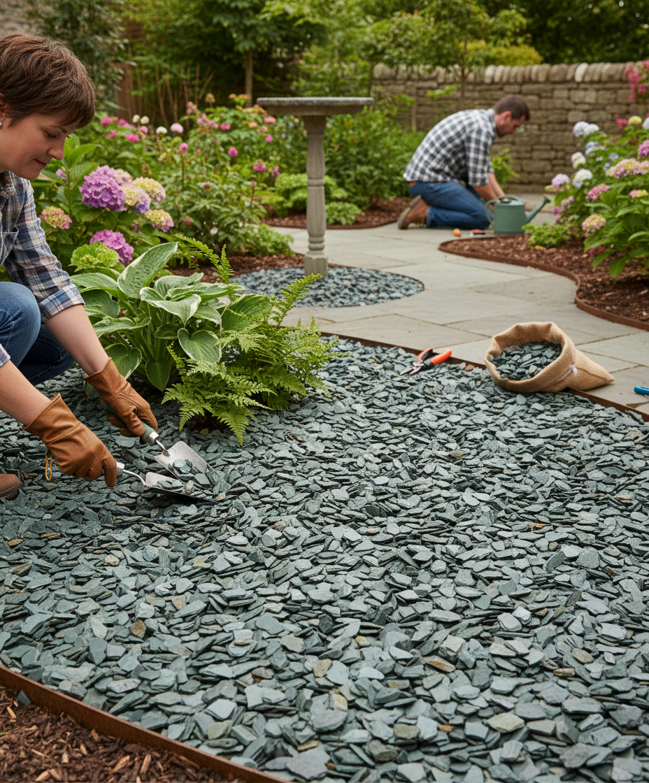 Premium Green Slate Chippings 20mm for Decorative Landscaping and Ground Cover - High-Quality Professional Grade for Industrial and Commercial Appl...