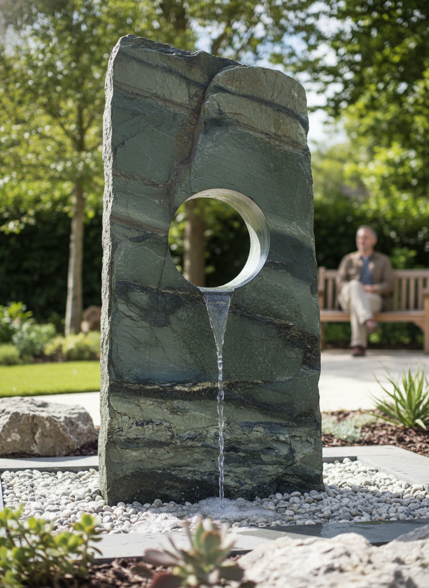 Premium Large Garden Hollolith 900mm - Decorative Stone with Water Feature and Grey Tones
