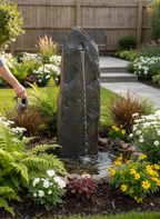 Premium 900mm Chunky Drilled Slate Monolith for Garden and Outdoor Spaces with Grey and Gold Hues