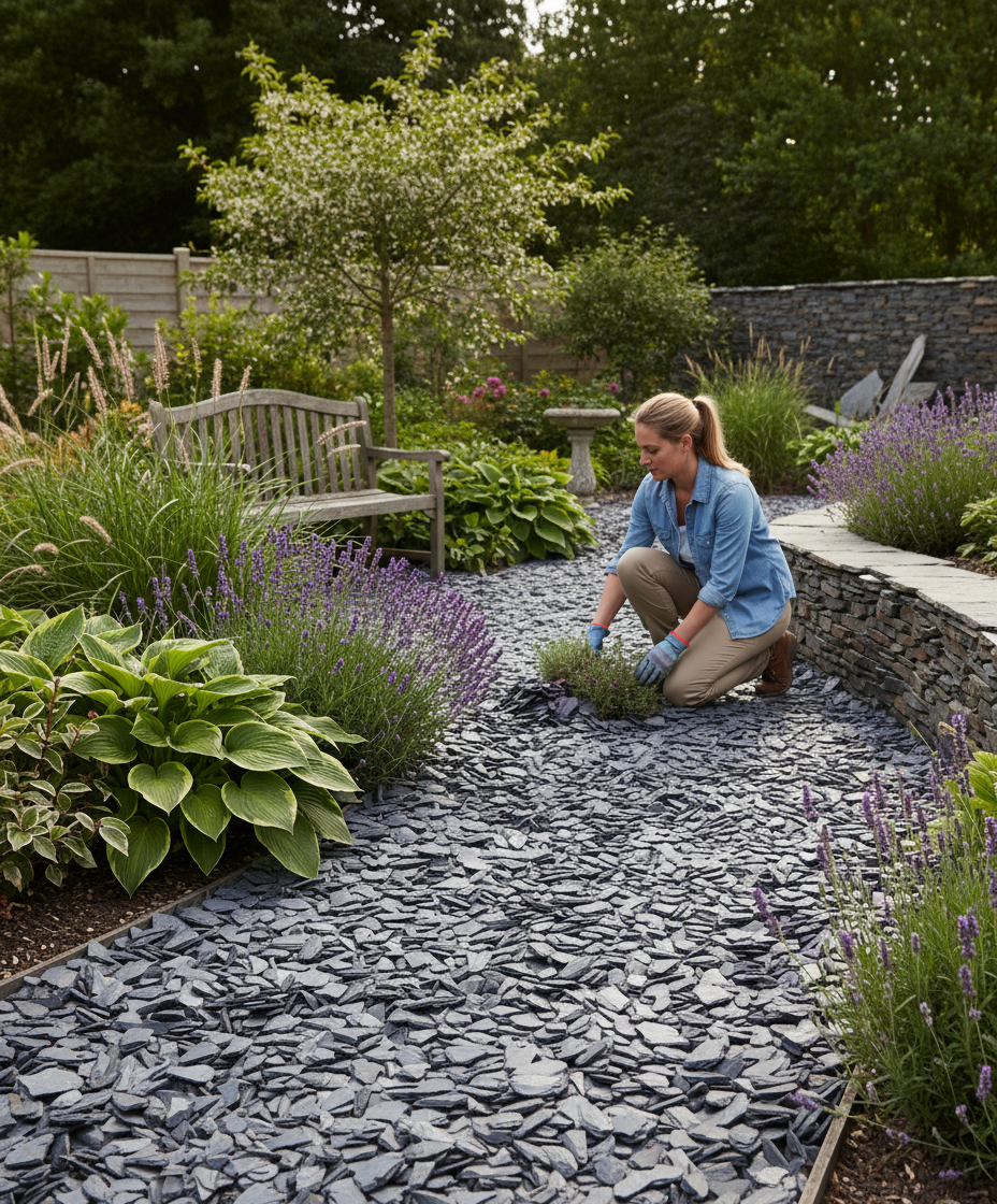 Premium 20mm Graphite Grey Slate Chippings - Natural Stone for Gardens, Ponds, and Mulching