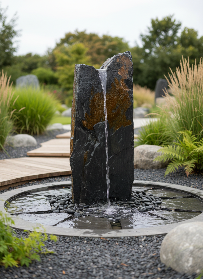 Premium Chunky Drilled Slate Monolith 900mm - Stunning Garden Centerpiece for Water Features and Decoration