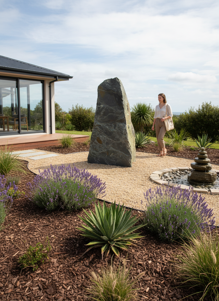 Premium Natural Slate Monolith 1200mm High - Charcoal Grey with Gold Streaks for Landscaping and Garden Design