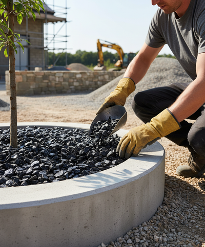 Premium Jet Black Glass Chippings 10-20mm - Recycled Durable Decorative Aggregate for Outdoor Spaces