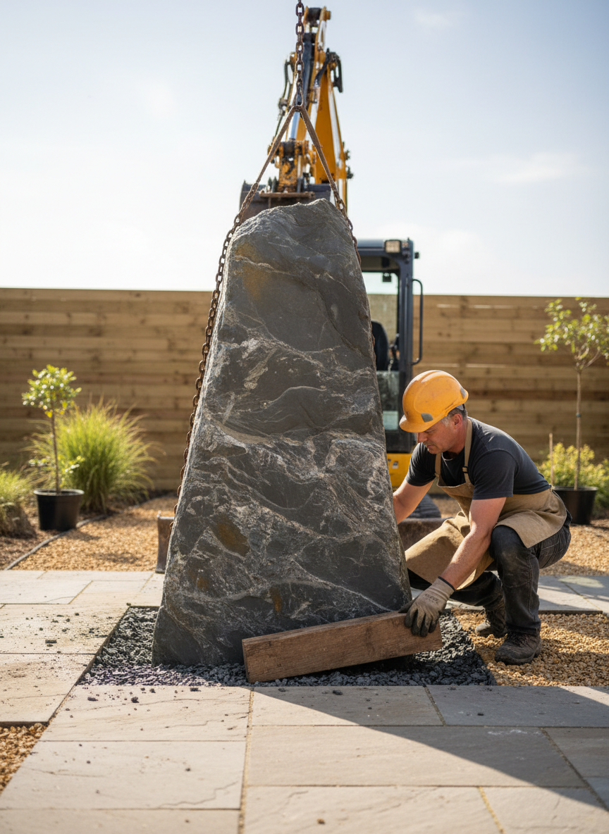 Premium Natural Slate Monolith 1200mm High - Charcoal Grey with Gold Streaks for Landscaping and Garden Design