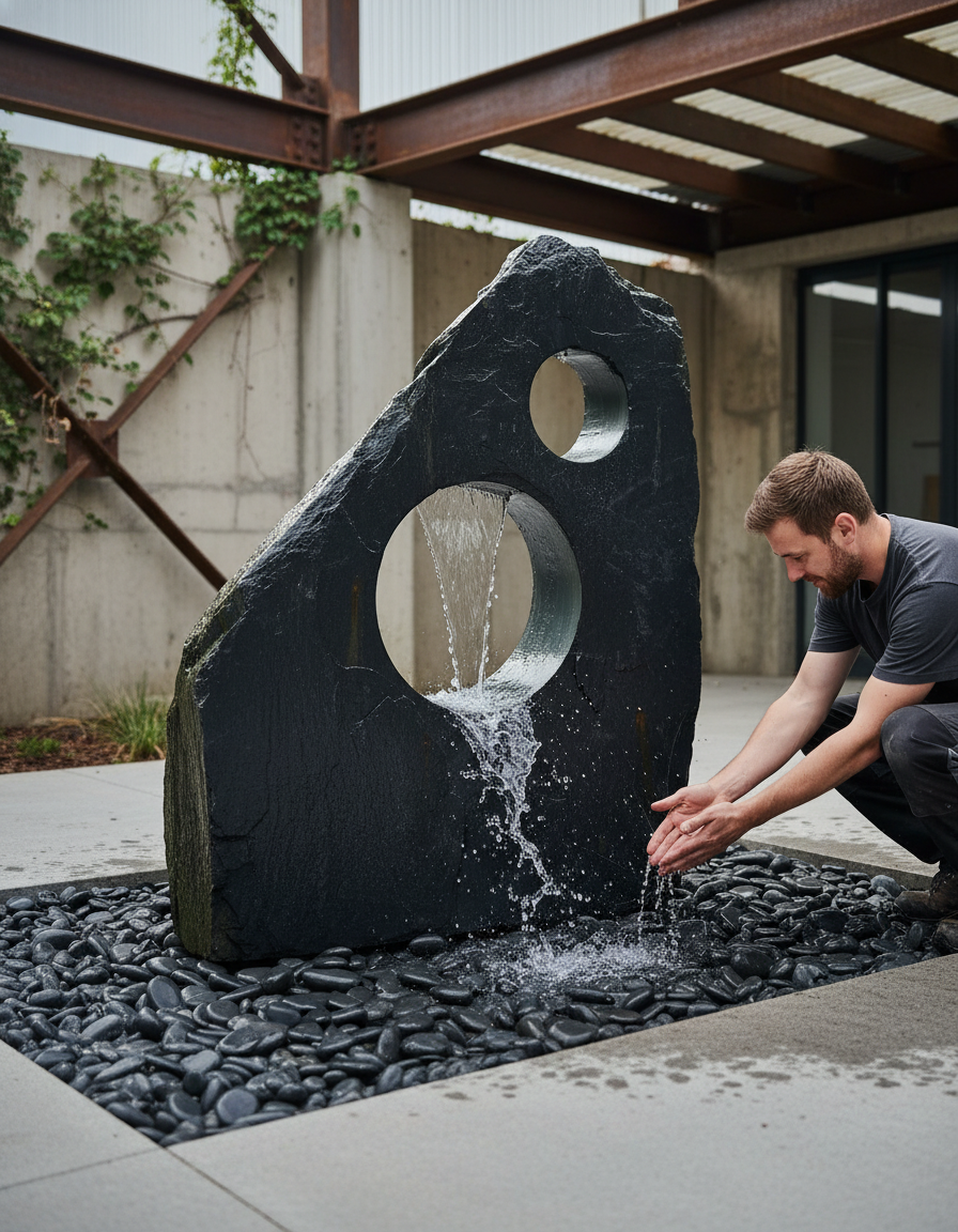 Premium 1200mm Slate Hollolith Water Feature for Gardens and Outdoor Spaces - High-Quality Professional Grade for Industrial and Commercial Applica...