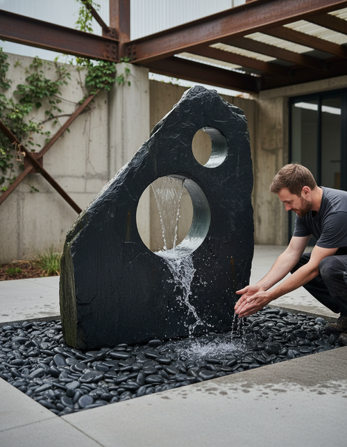 Premium 1200mm Slate Hollolith Water Feature for Gardens and Outdoor Spaces - High-Quality Professional Grade for Industrial and Commercial Applica...