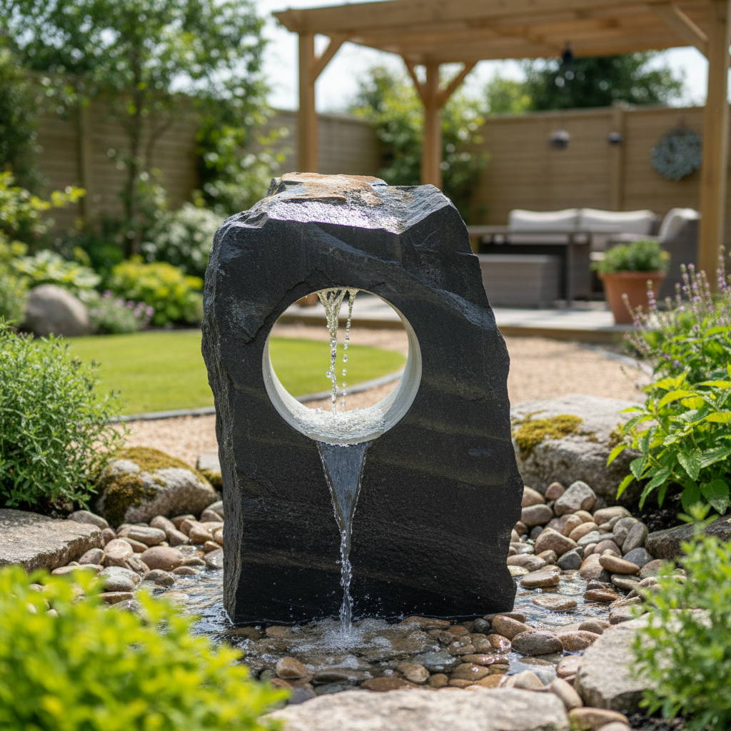 Premium 600mm Drilled Welsh Slate Hollolith for Outdoor Water Features - Grey, Plum, Green