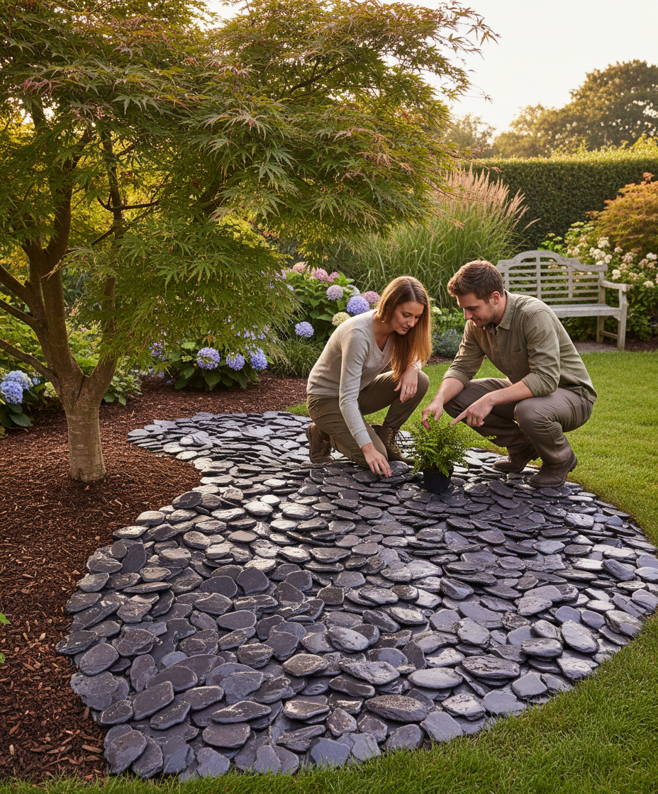 Premium Plum Slate Paddlestones for Decorative Ground Cover and Water Features - High-Quality Professional Grade for Industrial and Commercial Appl...