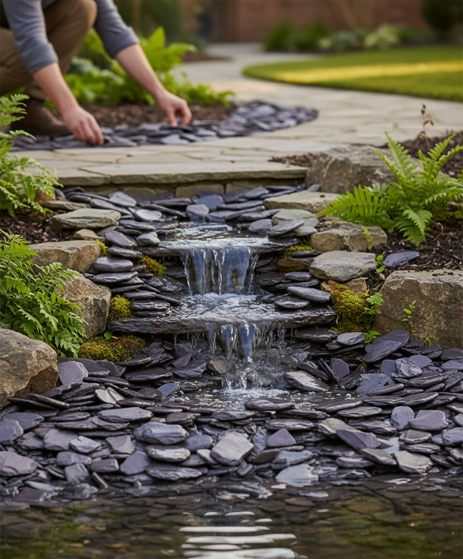 Premium Plum Slate Paddlestones for Decorative Ground Cover and Water Features - High-Quality Professional Grade for Industrial and Commercial Appl...