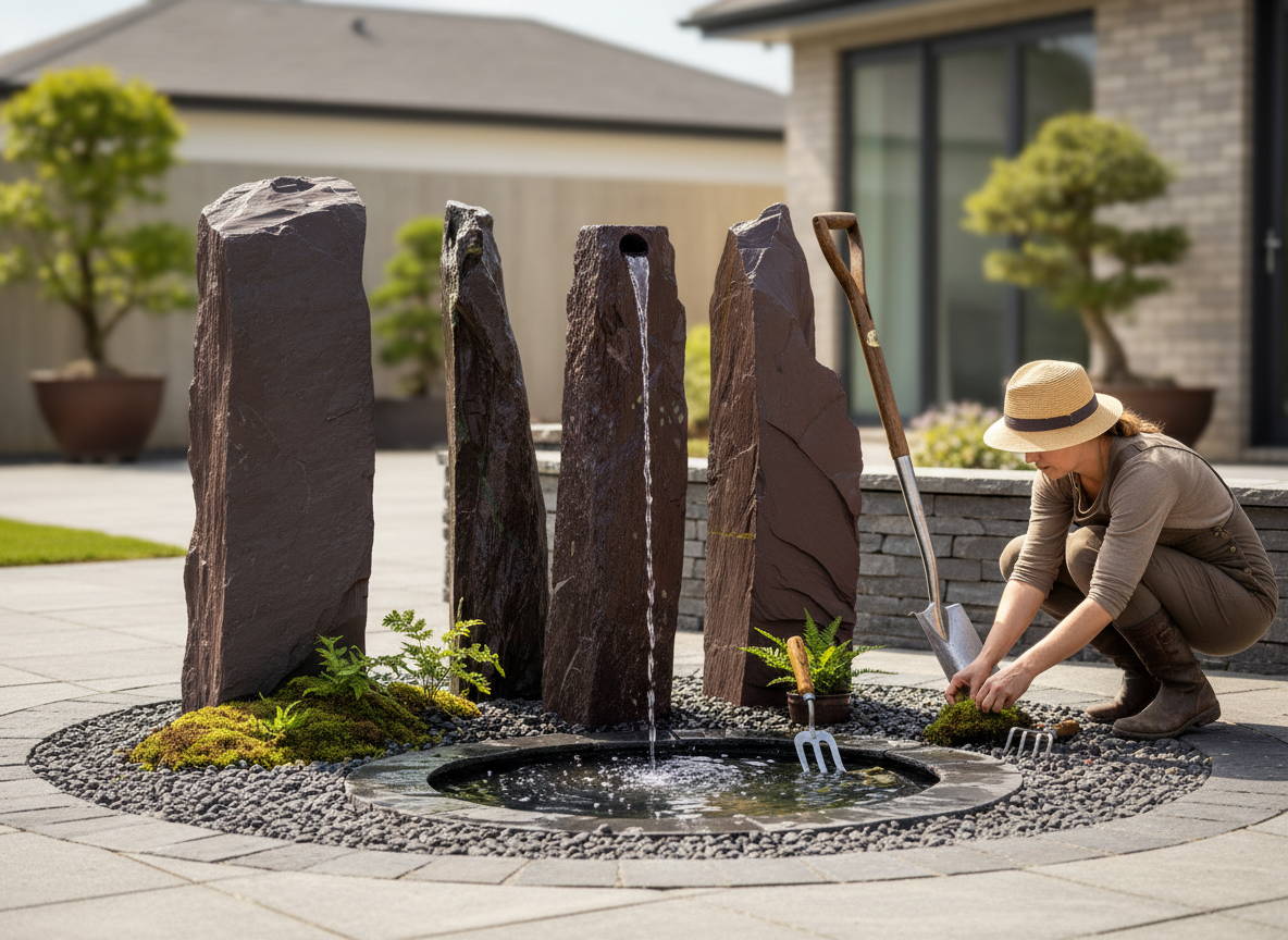 Premium Slender Slate Monolith 900mm - Multi-Tone Water Feature for Gardens - High-Quality Professional Grade for Industrial and Commercial Applica...